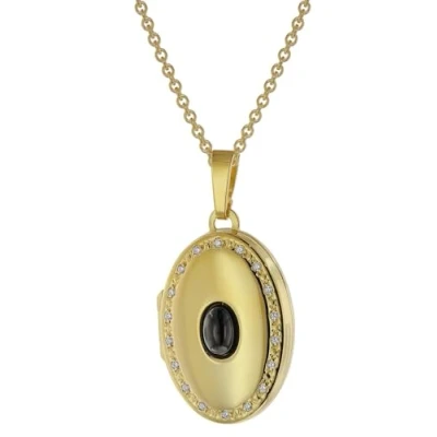 Abbildung von trendor 75748 Damen Kette mit Medaillon Onyx und Zirkonia Gold auf Silber 925