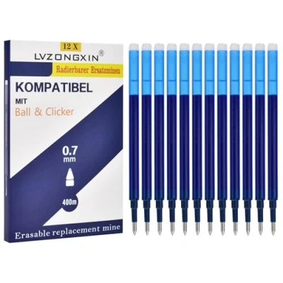 Abbildung von LVZONGXIN 12 x Radierbare Ersatzminen 0,7mm, Kompatibel mit FRIXION &amp; Eberhard Faber animal erase it, 0,7mm Strichstärke I Nachfüllminen für Gel Tintenroller radierbarer Tinte