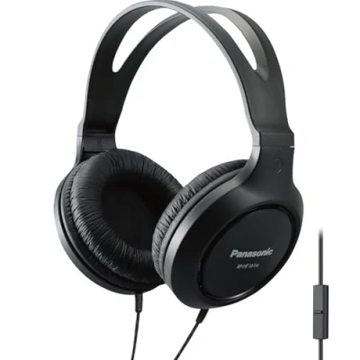 Abbildung von Panasonic Leichte Over The Ear Kopfhörer mit Kabel, Mikrofon, Sound und XBS für extra Bass, langes 3,5 mm Klinkenstecker Handys Laptops RP HT161M (Schwarz)