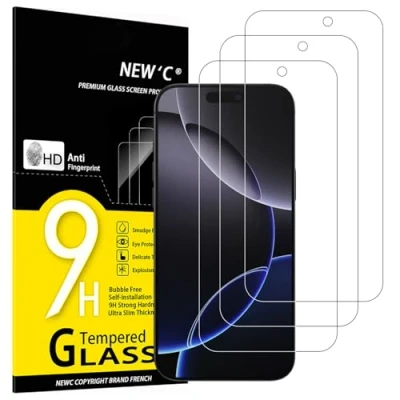 Abbildung von NEW&#039;C [Verbesserte Version 3 Stück, Panzer Schutz Glas für iPhone 16 Pro Max (6,9 Zoll), Frei von Kratzern, 9H Härte, HD Displayschutzfolie, 0.33mm Ultra klar, Ultrabeständig folie