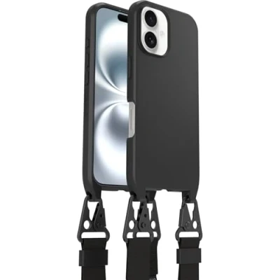 Abbildung von OtterBox React Series Lanyard MagSafe Hülle für iPhone 16, schützende mit verstellbarem und abnehmbarem Handyband, Getestet nach Militärstandard, Schwarz, Keine Einzelhandelsverpackung