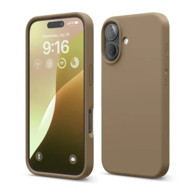 Abbildung von elago Premium Liquid Silikon Hülle Kompatibel mit iPhone 16 Hülle, Ganzkörper Handyhülle, Stoßfest, Schlanke Kratzfester weicher Mikrofaser Innenfutter, 6.1 Zoll (Braun)