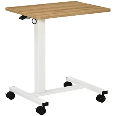 Abbildung von HOMCOM Höhenverstellbar Steh Sitz Schreibtisch Laptoptisch Stehpult Beistelltisch mit Rollen C förmig Platzsparend für Arbeitszimmer Wohnzimmer Natur+Weiß Belastbar bis 70 kg 65 x 48 110 cm