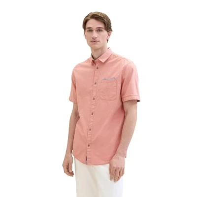 Abbildung von TOM TAILOR Herren Regular Fit Hemd mit Brusttasche, coral small structure, L