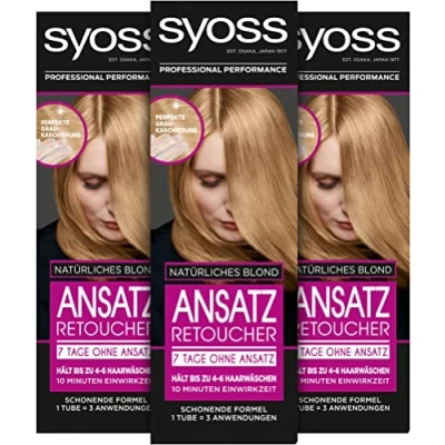 Abbildung von Syoss Ansatz Retoucher Natürliches Blond Stufe 1 (3 x 60 ml), semi permanente Ansatzfarbe für 7 Tage ohne Ansatz, Haarfarbe schnelle und einfache Ansatzbehandlung