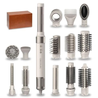Abbildung von Cecotec Warmluftbürste, Haartrockner, Styler, Glätter 14 Aufsätze Coanda CeramicCare Technologie 14in1 AirGlam Champagne. 1400W, Digitaler Motor, Reduziert Frizz, 3 Temperaturen