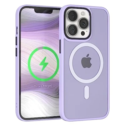 Abbildung von EAZY CASE Slim Hülle kompatibel mit iPhone 13 Pro MagSafe (Top magnetische Adsorption), ultraschlank, schützende Hülle, Anti Kratzen Handyhülle in Durchsichtig/Lavendel Lila