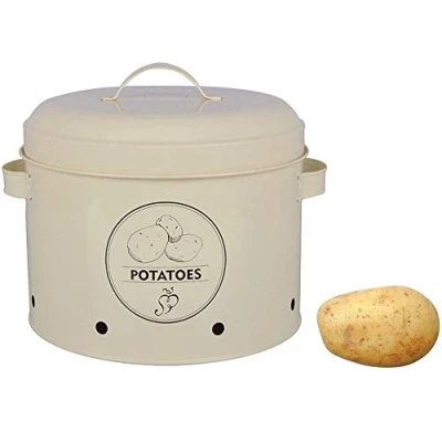 Abbildung von Esschert Design BV Vorratsdose für Kartoffeln, Metall, cremefarben, Carbonstahl