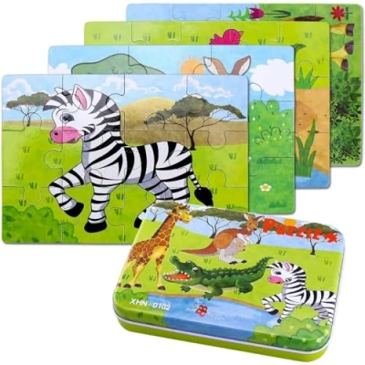 Abbildung von BBLIKE Kinderpuzzle 64 Stücke Puzzle für Kinder ab 3 Vier schwierigkeitsgrade Lernspielzeug 4 5 Jahren Alt (Zebra)