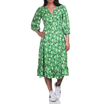 Abbildung von ONLY Damen Midi Kleid ONLOlivia 3/4 Wrap Dress Wickelkleid mit Alloverprint 15253350 Winter Green Sola Flower XS