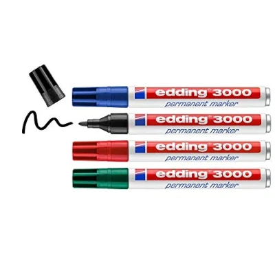 Abbildung von edding 3000 Permanentmarker, 4 Stück, farbig sortiert