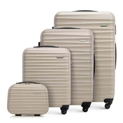 Abbildung von WITTCHEN Reisekoffer 4er Koffer Set Rollkoffer Trolley Handgepäck Hartschale aus ABS mit 4 Spinner Rollen Zahlenschloss Teleskopgriff Groove Line Beige