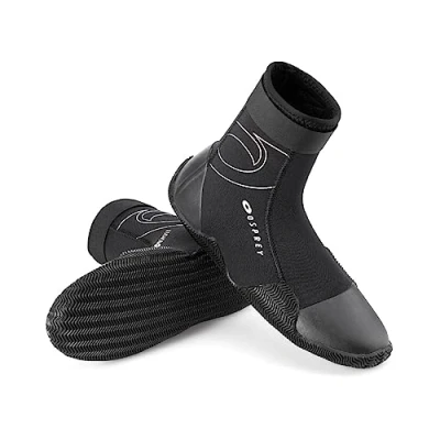 Abbildung von Osprey Neopren Stiefel für Erwachsene, 3 mm, Wassersport, mit Klettverschluss, verstärkt, Zehen und Ferse, mehrere Größen, Schwarz