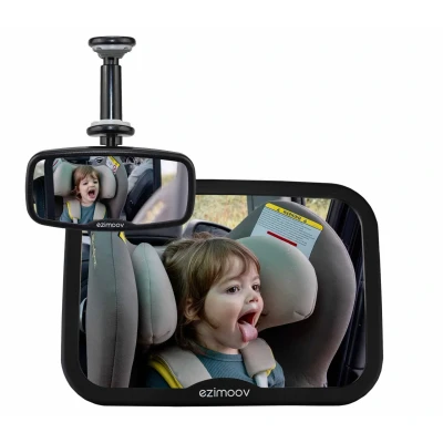 Abbildung von Ezimoov Baby Car Mirror Pack Rücksitz + Frontspiegel, um Ihr Kind sicher zu sehen Recyceltes Material und recycelbare Verpackung Große klare Sicht