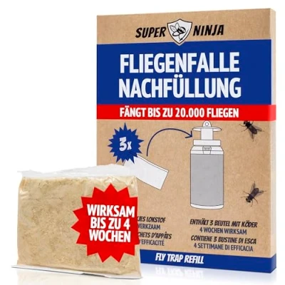 Abbildung von Super Ninja Fliegenfalle Lösliche Nachfüllpackung Außen Effektive, Wiederverwendbare Falle für Garten und Stall Schnellwirkend Fängt bis zu 20.000 Fliegen