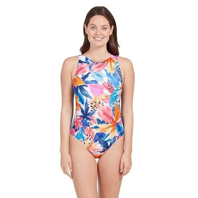 Abbildung von Zoggs Damen Hohe Vorderseite Badeanzug, Marineblau/Blumenmuster, 38