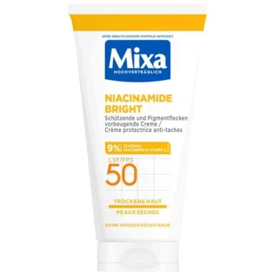Abbildung von Mixa Niacinamide Bright LSF 50 schützende Pigmentflecken vorbeugende Creme mit 9% Glycerin, Niacinamid und Vitamin E Lichtschutzfaktor, ml