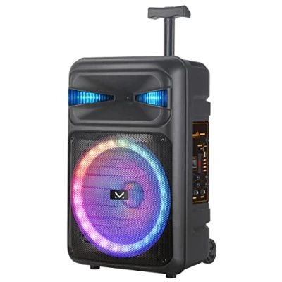 Abbildung von Majestic FIRE T5 Trolley Bluetooth 5.0, Bunte LED Lichter, USB/microSD/AUX IN/MIC, Mikrofon, Fernbedienung, wiederaufladbarer Akku, TWS Funktion, Griff und Rollen für den Transport.