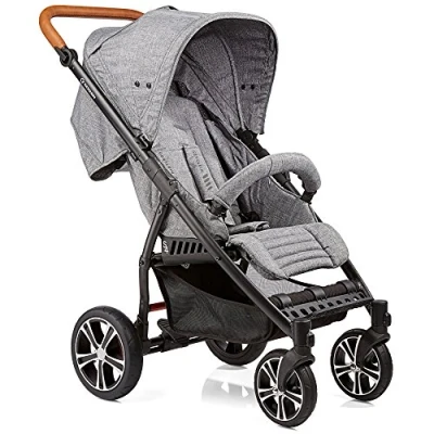 Abbildung von Gesslein Buggy S4 Air+ Design 545 mit Liegefunktion, klein zusammenklappbar, für große Kinder bis 25 kg, veganer Lederschieber cognac höhenverstellbar, Kinderwagen Sportwagen, grau meliert