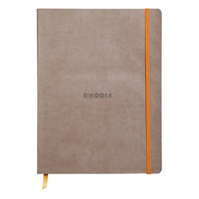Abbildung von Rhodia 117554C Notizheft Rhodiarama mit weichem Umschlag, dot grid, 80 Blatt, 90 g elfenbeinfarbenes Papier, 190 x 250 mm, Lesezeichen, Innentasche,1 Stück,maulwurfsgrau