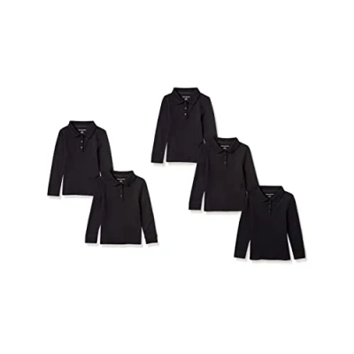 Abbildung von Amazon Essentials Mädchen Langärmelige Interlock Poloshirts, 5er Pack, Schwarz, 11 12 Jahre