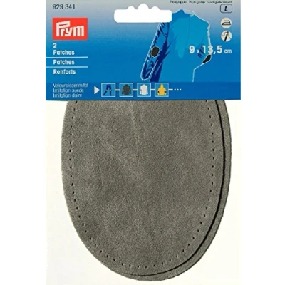 Abbildung von Prym 929341 1 Aufnäher Velours Kunstleder zum Aufbügeln, 9 x 13,5 cm, hellgrau, Leder, grau, 2 stück