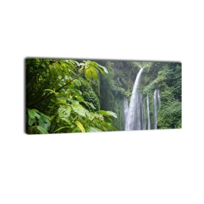 Abbildung von wandmotiv24 Leinwandbild Panorama Nr. 115 Dschungelwasserfall 100x40cm, Keilrahmenbild, Bild auf Leinwand, Natur Urwald Wasserfall