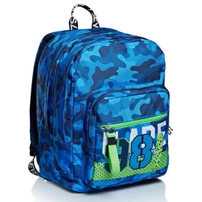 Abbildung von Seven Rucksack, Backpack für Schule, Uni &amp; Freizeit, Geräumige Schultasche Teenager, Mädchen und Jungen, mit Trinkflaschenfach, blau, italienisches Design, EXTRA FIT CREW