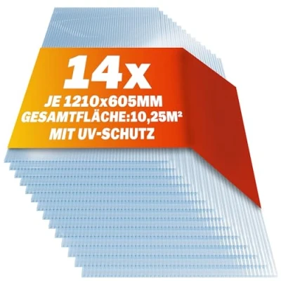 Abbildung von Gardebruk Hohlkammerplatte, 14x Doppelstegplatten 4mm Zuschneidbar Polycarbonat Klar 121x60,5cm