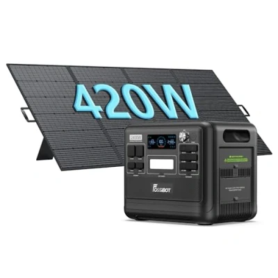 Abbildung von FOSSiBOT F2400 Solargenerator mit Solar panel 400W, 2048Wh, LiFePO4 Tragbare Powerstation, 3 Ausgang AC 2400W (4800W Peak), 1100W Schnellladung, Power Station für Camping, Reisen