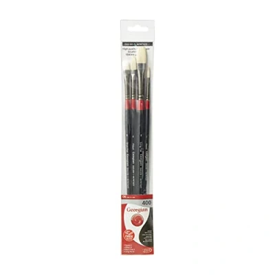 Abbildung von Daler Rowney Georgisches Öl Pinsel Set mit langem Griff, natürliche Schweineborsten, 4 verschiedene Pinsel, ideal für professionelle Künstler