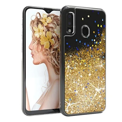 Abbildung von EAZY CASE Hülle kompatibel mit Samsung Galaxy A20e Schutzhülle Flüssig Glitzer, Handyhülle, Schutzhülle, Back Cover Glitter Flüssigkeit, TPU/Silikon, Transparent/Durchsichtig, Gold