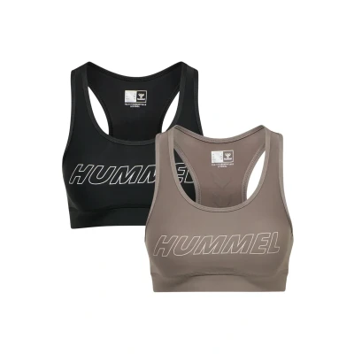 Abbildung von Hummel Hmlte TOLA 2PACK Sportbh mit mittlerer Stützkraft, Damen, Größe: Large, Black driftwood