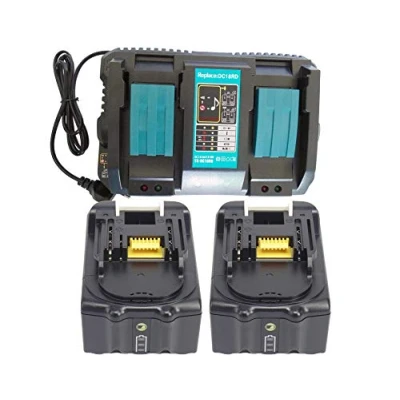 Abbildung von Doppel Ladegerät 2 Fach Schnellladegerät DC18RD DC18RC &amp; 2X Akku für Makita 18V 5,0Ah BL1830 BL1840 BL1850, Radio DMR100 DMR101 DMR102 DMR103B DMR104 DMR105 DMR106 DMR107 DMR108 DMR109 DMR110