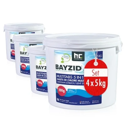 Abbildung von BAYZID Chlor Multitabs 5 in 1 200g Chlortabletten Für Pool 4 x 5kg Phasen Pflege &amp; Reinigung Made Europe kristallklares Poolwasser