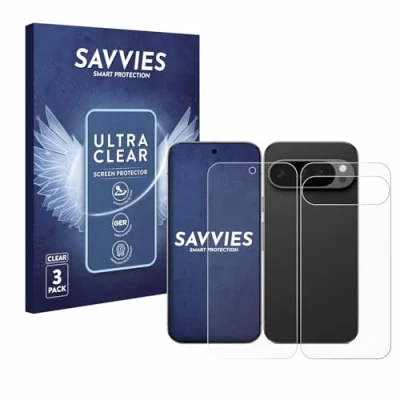 Abbildung von Savvies 6 Stück Schutzfolie für Google Pixel 9 Pro XL (Display+Rückseite) Displayschutz Folie Ultra Transparent