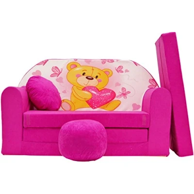 Abbildung von Pro Cosmo Kindersofa Bettfunktion 3in1 Sofa + Gratis Polsterhocker und Kissen Kindermöbel Set H3