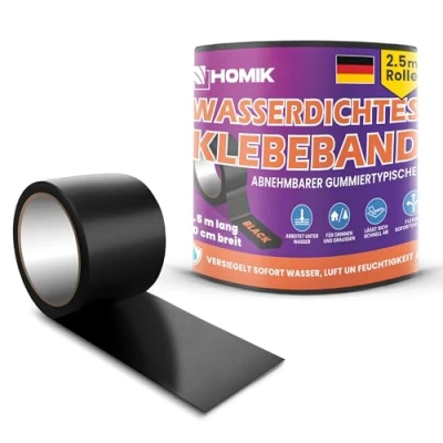 Abbildung von HOMIK 2Stk Je 10cm x 2.5m Extrem Starkes Wasserdichtes Klebeband Außen &amp; Innen Dichtungsband Wasserdicht UV Beständig Duct Tape Selbstverschweißendes Schwarz