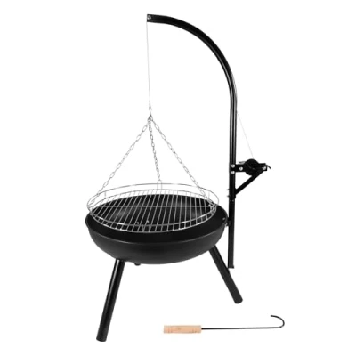 Abbildung von Feuerschale mit Schwenkgrill, Holzkohlegrill Kurbel und höhenverstellbarem Grillgitter