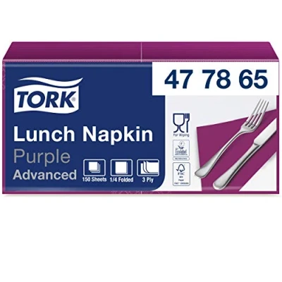 Abbildung von Tork 477865 Soft Lunch Servietten Violett / 3lagige, saugfähige Papierservietten Vielfältig verwendbar Advanced Qualität 10 x 150 (1500) 32,6 33 cm (B L) 1/4 Falz