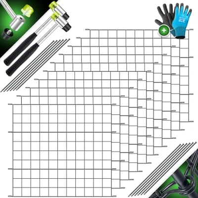 Abbildung von KESSER® Teichzaun Gartenzaun Steckzaun Komplettset Metall 10x Gerade Inkl. Handschuhe, 2x Hammer + 12 Befestigungsstäben, Zaun zum stecken für Garten, Gitterzaun Set Freigehege Tiere