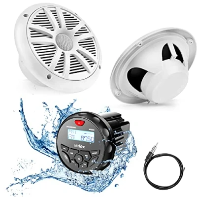 Abbildung von Wasserdicht Bluetooth Marine Stereo 2 x 6.5 Inch weiß Lautsprecher Empfänger mit DAB+ /AM/FM Radio Streaming Musik auf Booten Golf Carts ATV UTV und Spa (DAB)