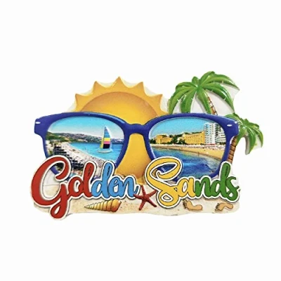 Abbildung von Golden Sands Bulgarien 3D Kühlschrankmagnet, Souvenir, Geschenk, handgefertigt, Heim und Küchendekoration, Kühlschrankmagnet Kollektion