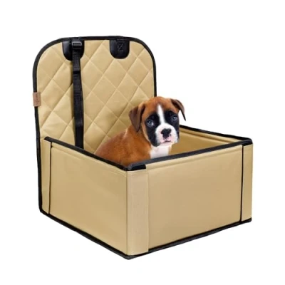 Abbildung von Extra Stabiler Hunde Autositz Hochwertiger Auto Hundesitz für kleine bis mittlere Verstärkte Wände und 3 Gurte Wasserdichter Hundeautositz Rück Vordersitz (Beige)