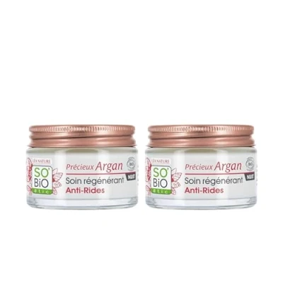Abbildung von LÉA NATURE SO Bio Étic Regenerierende Anti Falten Nachtpflege wertvolles Argan straffere und pralle Haut reduzierte Arganöl 99% natürlichen Ursprungs Made in France 2 x 50
