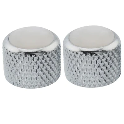 Abbildung von Musiclily Pro Metrisch 18 Zähne Stahl Potiknopf Oberfläche Perlmutt Push on Dome Knobs für Import E Gitarre oder Bass, Chrom (2 Stück)