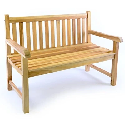 Abbildung von Divero 2 Sitzer Bank Holzbank Gartenbank Sitzbank 120 cm zertifiziertes Teak Holz unbehandelt massiv Reine Handarbeit wetterfest (Teak Natur)