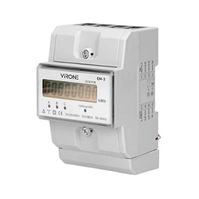 Abbildung von Virone EM 3 Digitaler Wechselstromzähler Dreiphasen Energiezähler, 80A 4,3 Module, DIN TH 35mm
