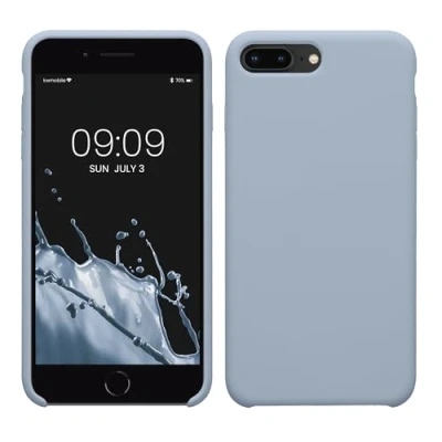 Abbildung von kwmobile Hülle kompatibel mit Apple iPhone 7 Plus/iPhone 8 Plus Silikon Handy Case Handyhülle weiche Oberfläche kabelloses Laden Hellblau matt