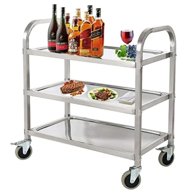 Abbildung von Nisorpa Catering Trolley mit 3 Etagen, Edelstahl, Rollwagen, Küchenwagen, Servierwagen Feststellrädern für Küche, Hotels, 950 x 500 mm